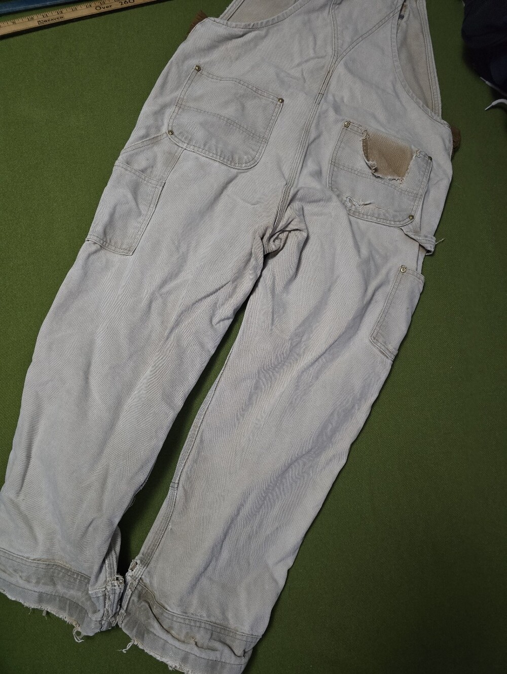Distressed Carhartt Denim Bib Overalls with Dark Brown Straps - Picture 4 of 6